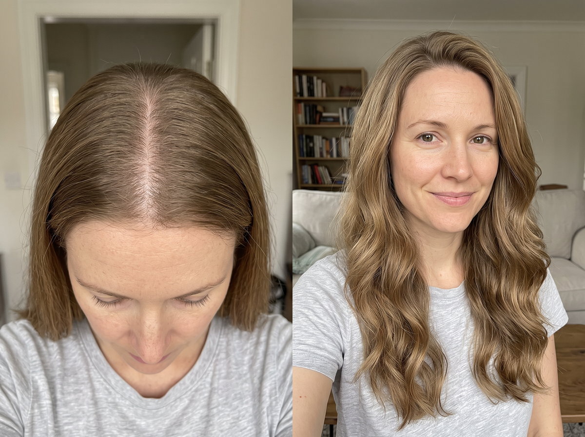 Adult with curly hair showing the actual BŌACare bar and their wash-day routine. Genuine customer photo.